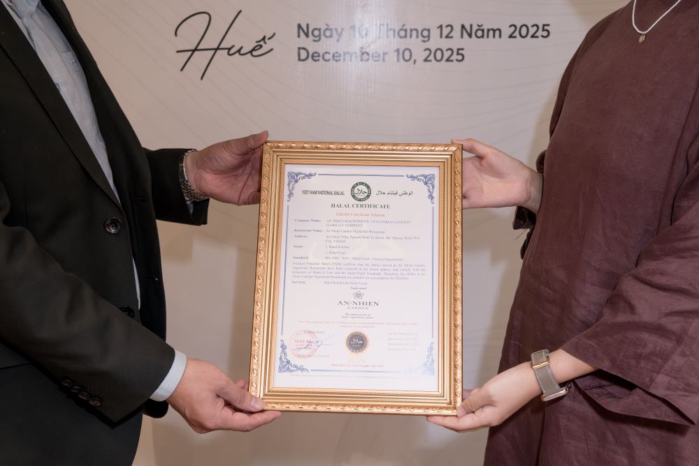 An Nhiên Garden Vegetarian trở thành nhà hàng đầu tiên và duy nhất tại Huế đạt chứng nhận Halal